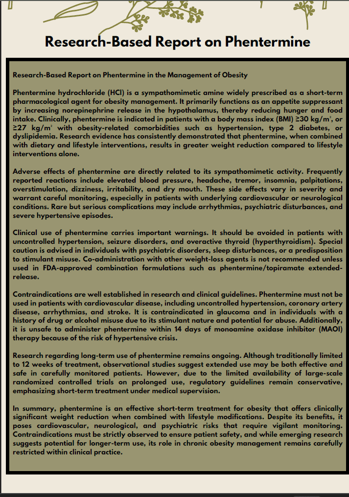 Research-Based Report on Phentermine in the Management of Obesity
